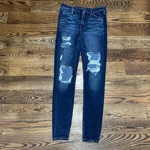 American Eagle Outfitters Dark Blue Distressed Skinny Jeans